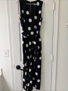 Karl Lagerfeld Black Wide-Leg Jumpsuit with White Polka Dots
